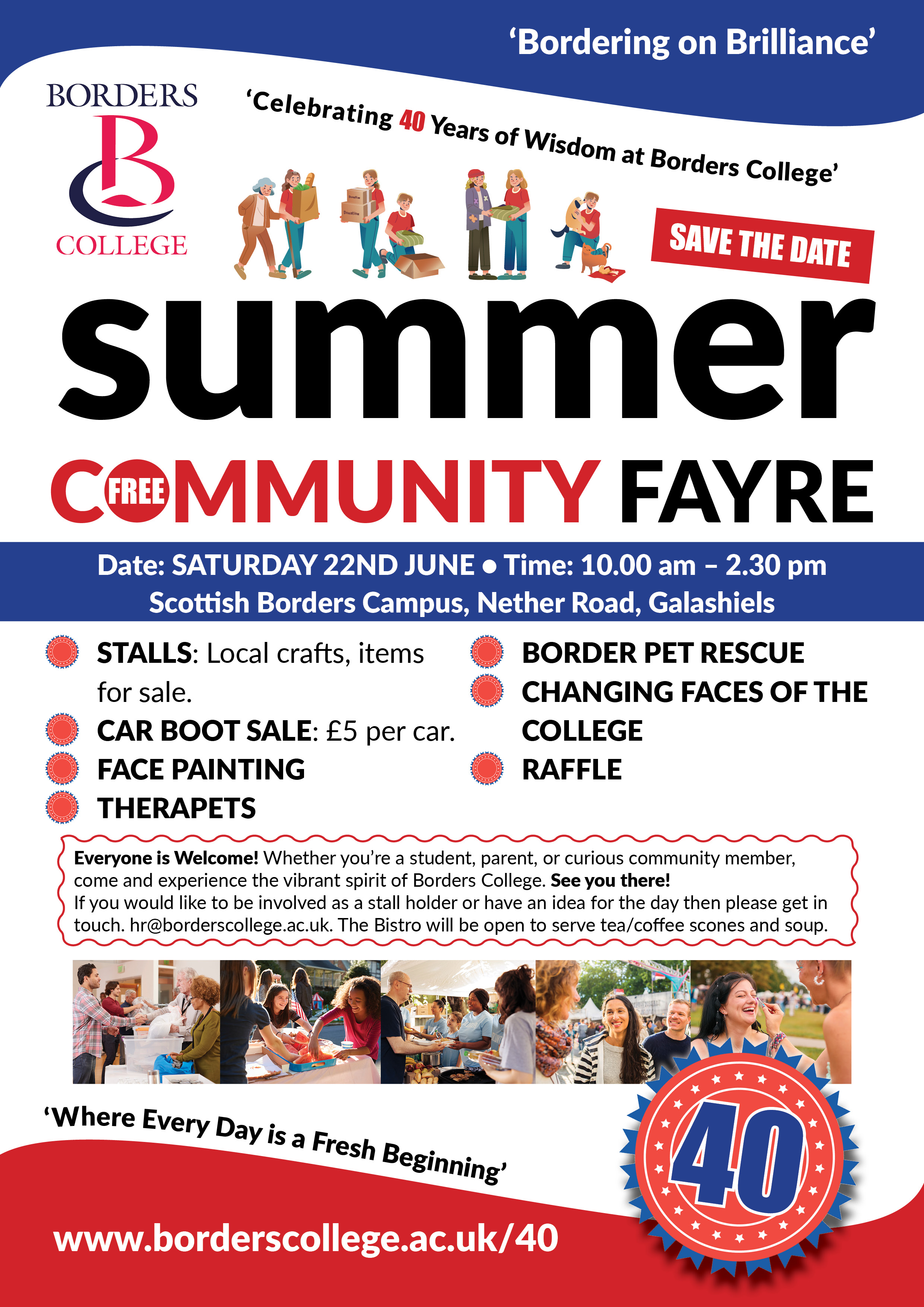 Borders College Summer Community Fair poster. Details as in Community Fair section above.